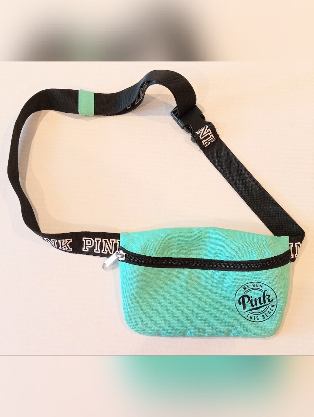 PINK Mint Green Fanny Pack with Black Logo Strap